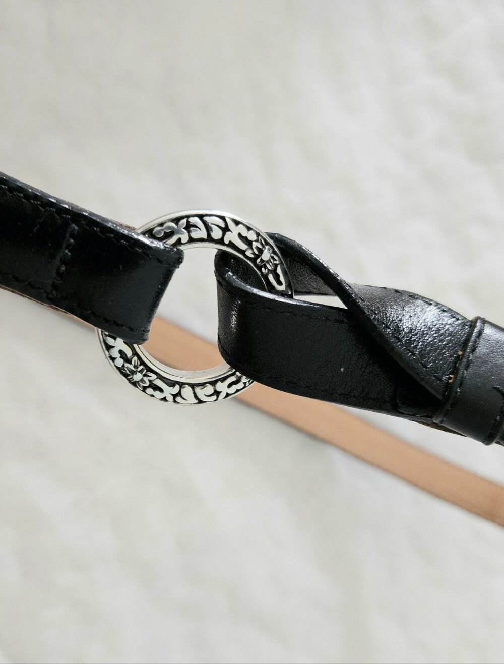 Talbots Belt Black Leather Silver Buckle Thin